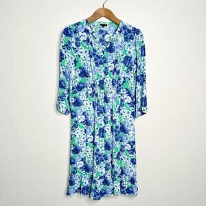 Talbots Blue Poppy Floral A-Line 3/4 Sleeve Dress Women's Size 10